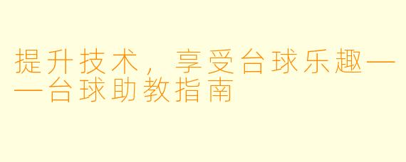 提升技术，享受台球乐趣——台球助教指南