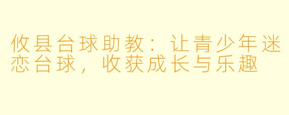 攸县台球助教：让青少年迷恋台球，收获成长与乐趣