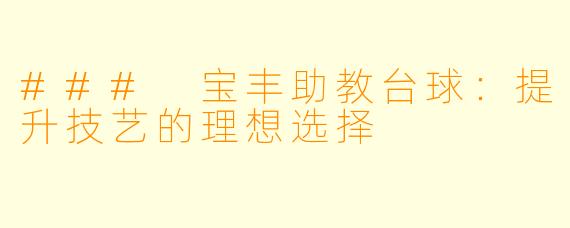 ### 宝丰助教台球：提升技艺的理想选择