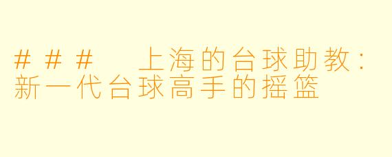 ### 上海的台球助教：新一代台球高手的摇篮