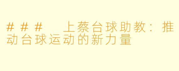 ### 上蔡台球助教：推动台球运动的新力量