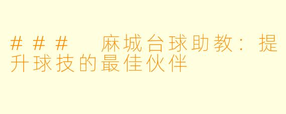 ### 麻城台球助教:提升球技的最佳伙伴