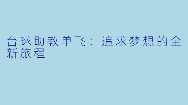 台球助教单飞：追求梦想的全新旅程