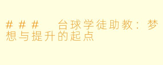 ### 台球学徒助教：梦想与提升的起点