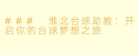 ### 淮北台球助教：开启你的台球梦想之旅