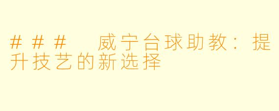 ### 威宁台球助教:提升技艺的新选择