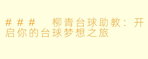 ### 柳青台球助教：开启你的台球梦想之旅