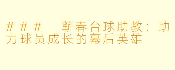 ### 蕲春台球助教：助力球员成长的幕后英雄