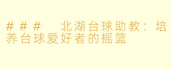 ### 北湖台球助教：培养台球爱好者的摇篮