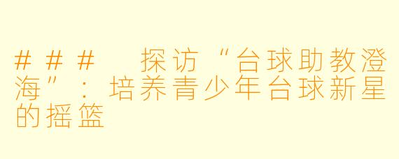 ### 探访“台球助教澄海”：培养青少年台球新星的摇篮