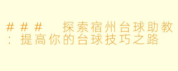 ### 探索宿州台球助教:提高你的台球技巧之路