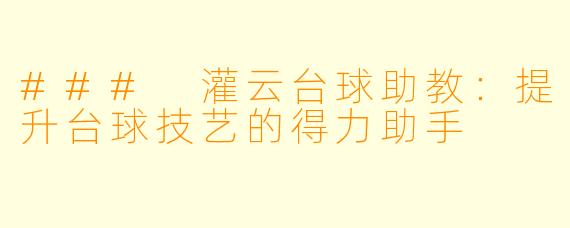 ### 灌云台球助教：提升台球技艺的得力助手