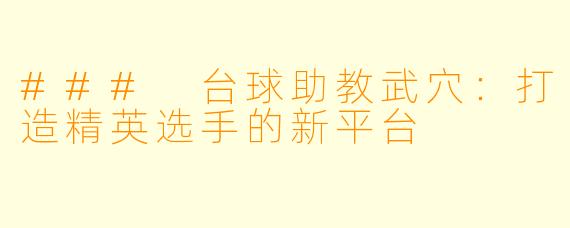 ### 台球助教武穴：打造精英选手的新平台