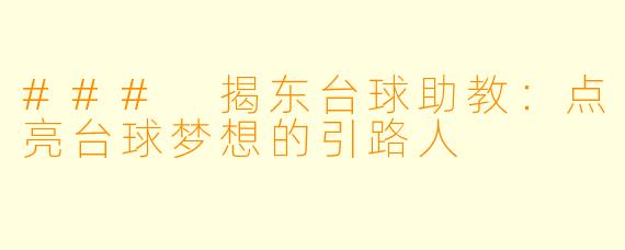 ### 揭东台球助教：点亮台球梦想的引路人