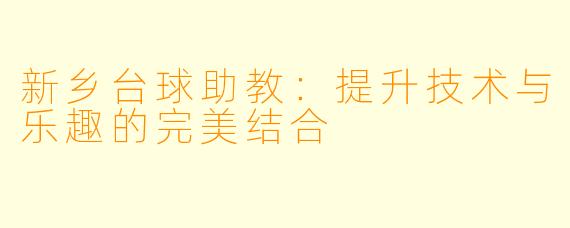 新乡台球助教：提升技术与乐趣的完美结合