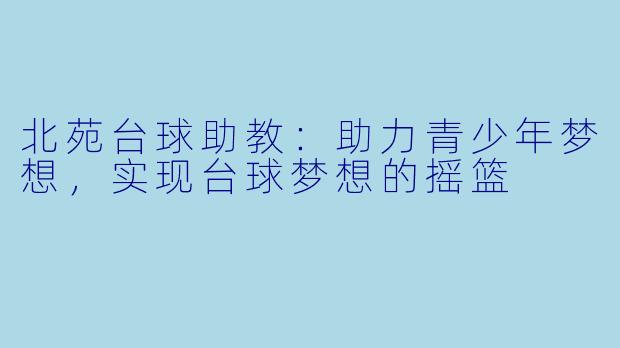 北苑台球助教:助力青少年梦想,实现台球梦想的摇篮