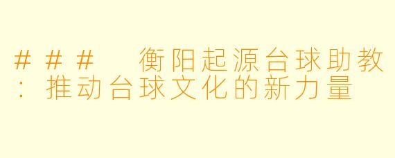 ### 衡阳起源台球助教：推动台球文化的新力量