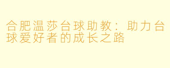 合肥温莎台球助教:助力台球爱好者的成长之路