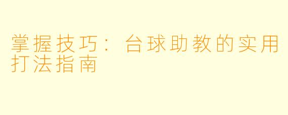 掌握技巧：台球助教的实用打法指南
