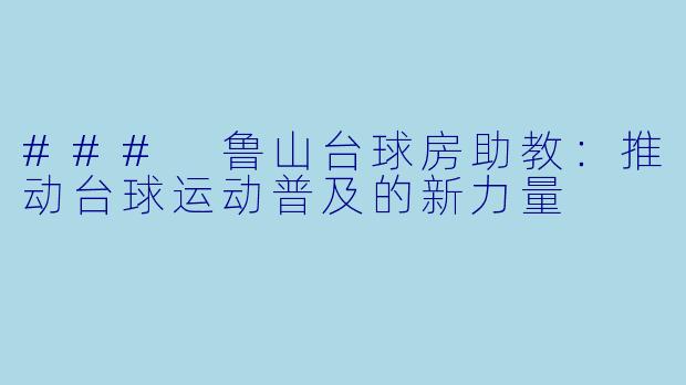 ### 鲁山台球房助教：推动台球运动普及的新力量