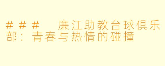 ### 廉江助教台球俱乐部：青春与热情的碰撞