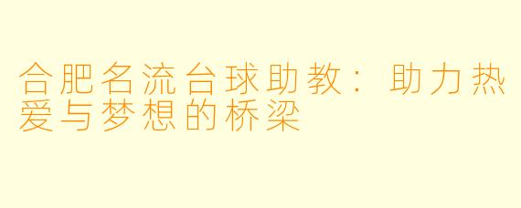 合肥名流台球助教：助力热爱与梦想的桥梁