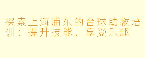 探索上海浦东的台球助教培训：提升技能，享受乐趣