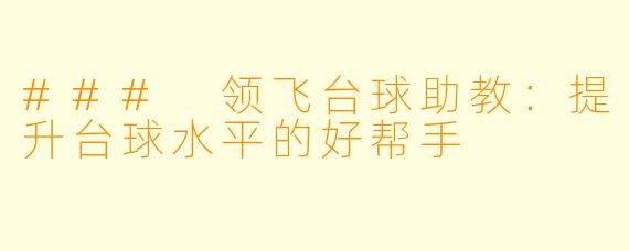 ### 领飞台球助教:提升台球水平的好帮手