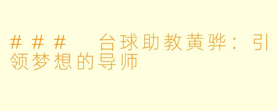 ### 台球助教黄骅：引领梦想的导师