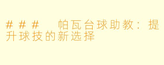 ### 帕瓦台球助教：提升球技的新选择