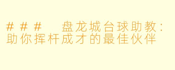 ### 盘龙城台球助教：助你挥杆成才的最佳伙伴