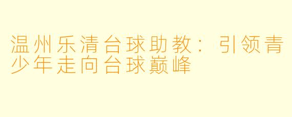 温州乐清台球助教：引领青少年走向台球巅峰