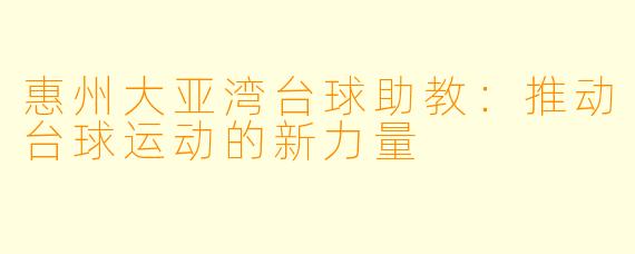 惠州大亚湾台球助教：推动台球运动的新力量