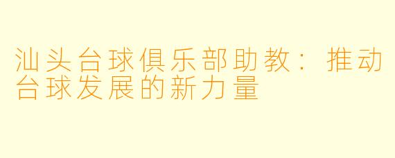 汕头台球俱乐部助教：推动台球发展的新力量