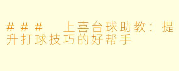 ### 上喜台球助教：提升打球技巧的好帮手