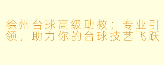 徐州台球高级助教：专业引领，助力你的台球技艺飞跃
