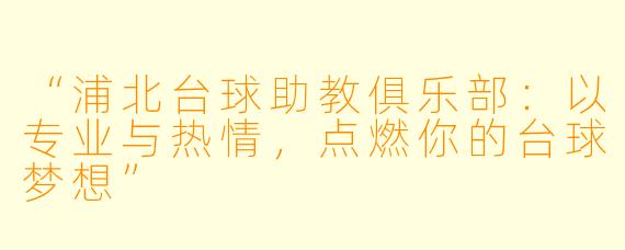 “浦北台球助教俱乐部:以专业与热情,点燃你的台球梦想”