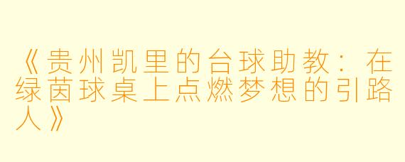 《贵州凯里的台球助教：在绿茵球桌上点燃梦想的引路人》