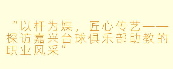 “以杆为媒，匠心传艺——探访嘉兴台球俱乐部助教的职业风采”