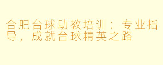 合肥台球助教培训：专业指导，成就台球精英之路