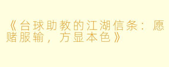 《台球助教的江湖信条:愿赌服输,方显本色》