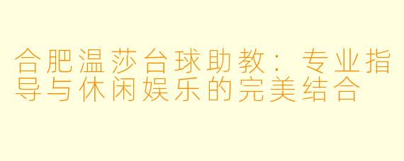 合肥温莎台球助教:专业指导与休闲娱乐的完美结合