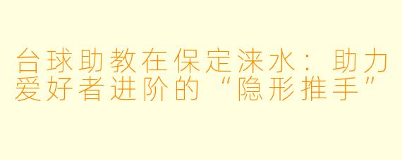 台球助教在保定涞水:助力爱好者进阶的“隐形推手”