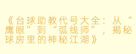 《台球助教代号大全:从“鹰眼”到“弧线师”,揭秘球房里的神秘江湖》