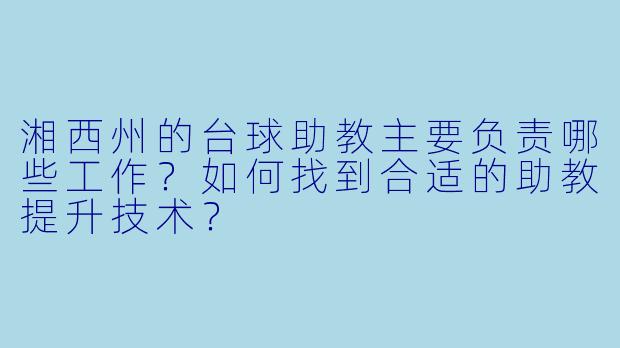 湘西州的台球助教主要负责哪些工作?如何找到合适的助教提升技术?