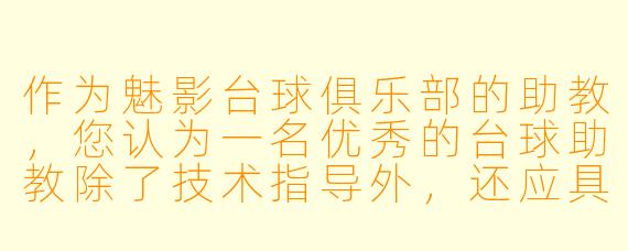 作为魅影台球俱乐部的助教，您认为一名优秀的台球助教除了技术指导外，还应具备哪些特质？